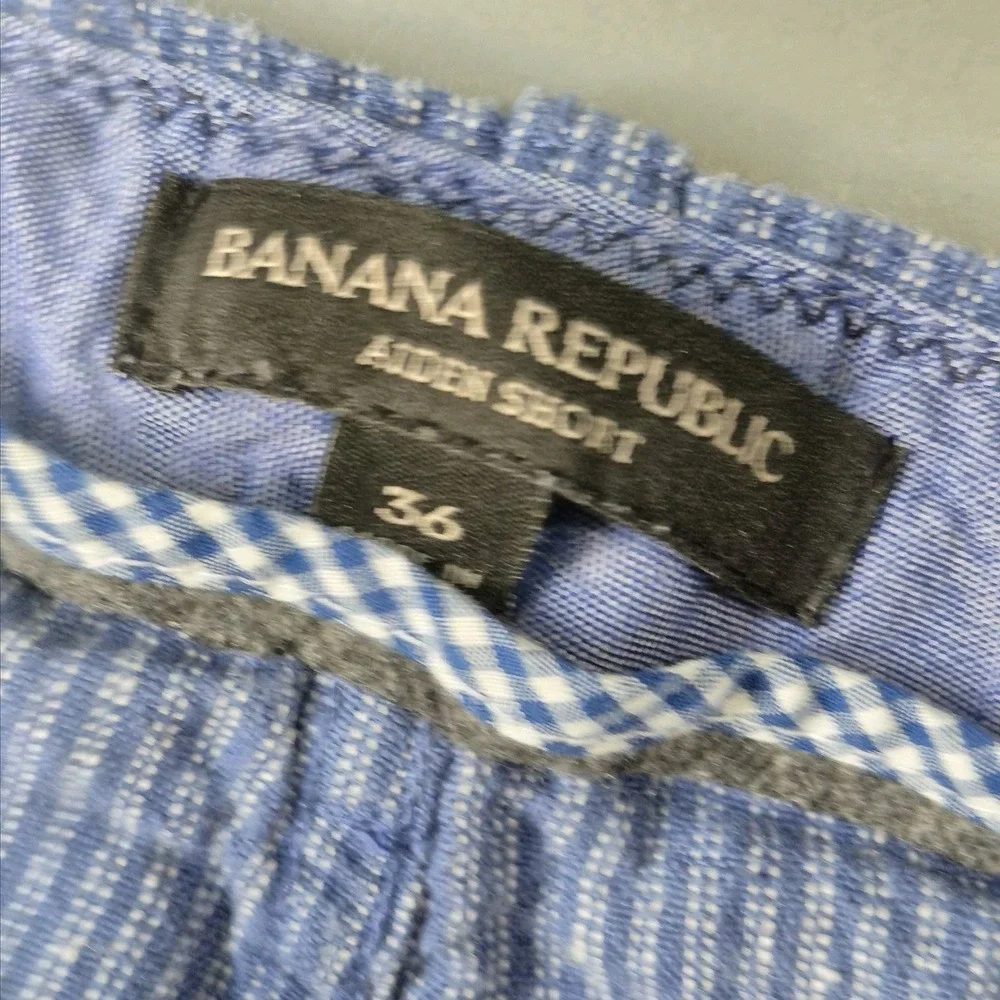Banana Republic Linen Shorts Mens 36 Blue Stripe Aiden Casual Chino Beach
